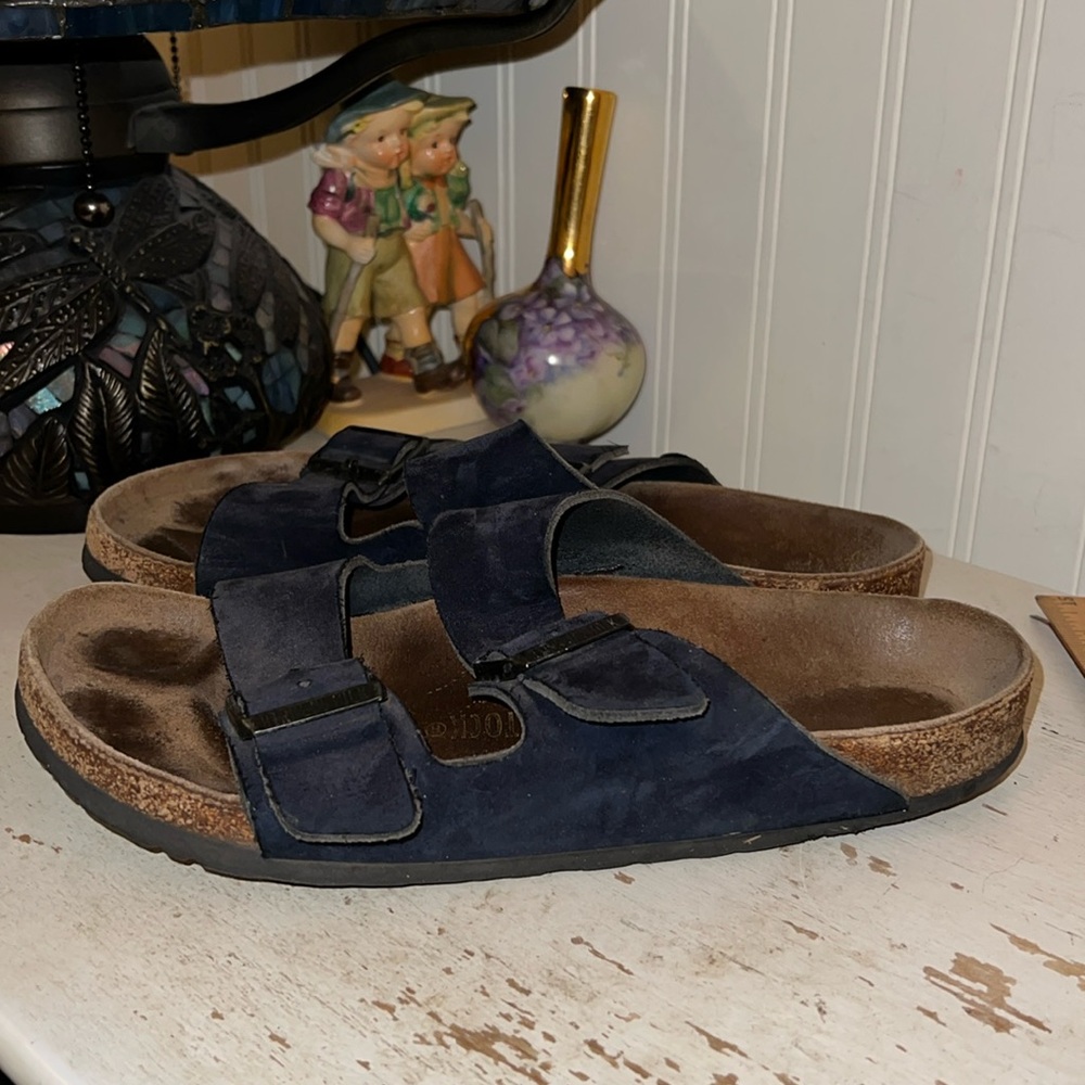 Birkenstock Navy Blue Suede Leather Arizona Two-Strap Sandals